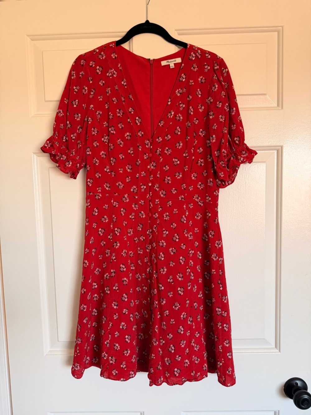 Madewell Red Floral V-Neck Dress